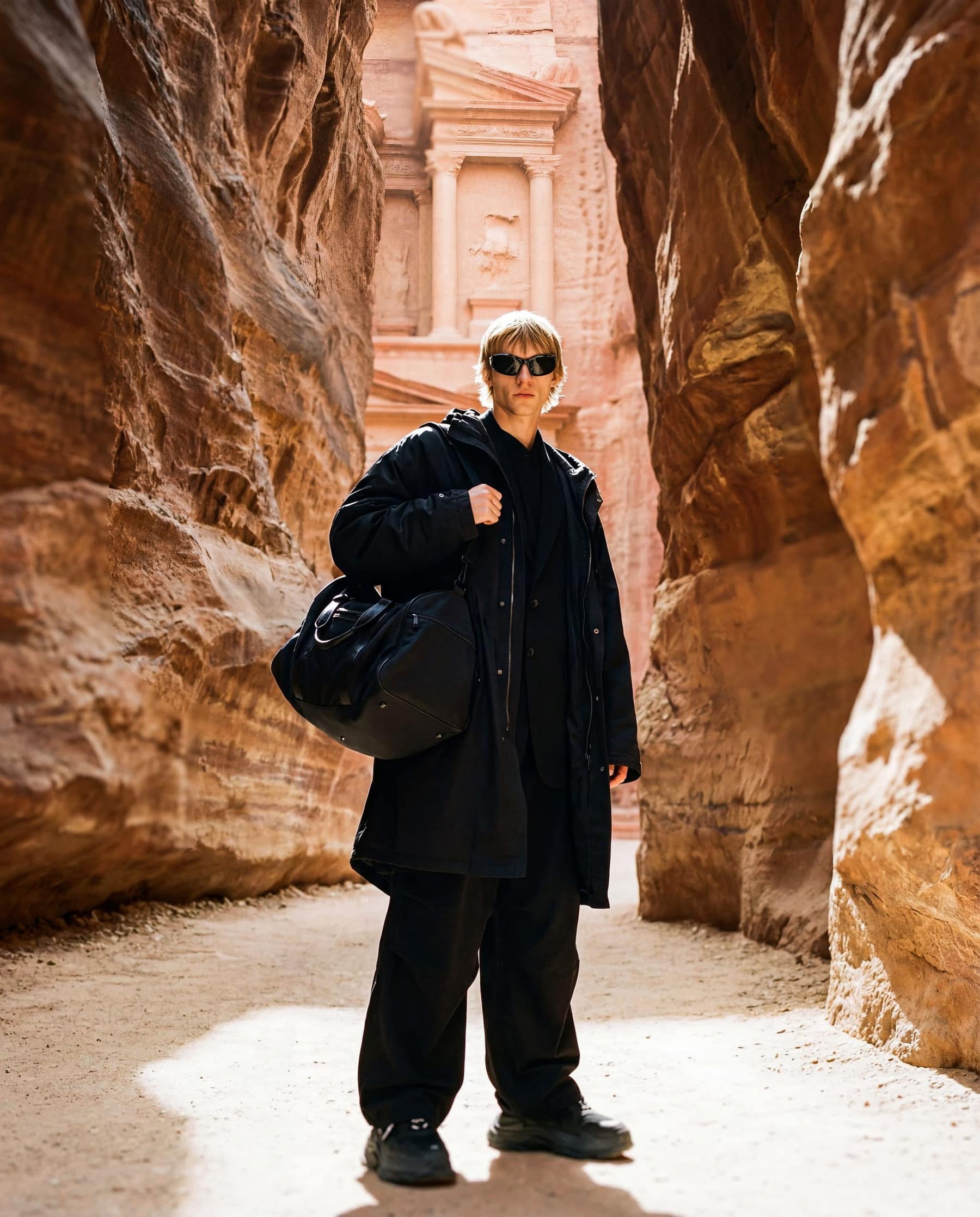 Look Balenciaga de frente en el desierto — concepto de campaña generado con IA, no oficial